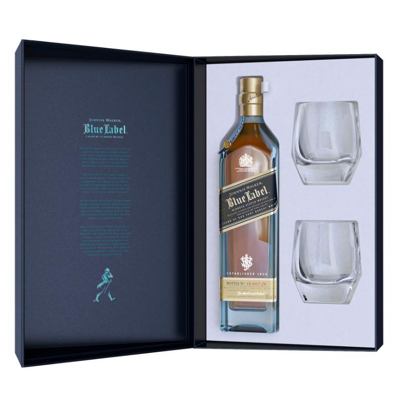 Johnnie Walker Blue Label Limited Edition Design Gift Set With Crystal Glasses - Memory Bottles