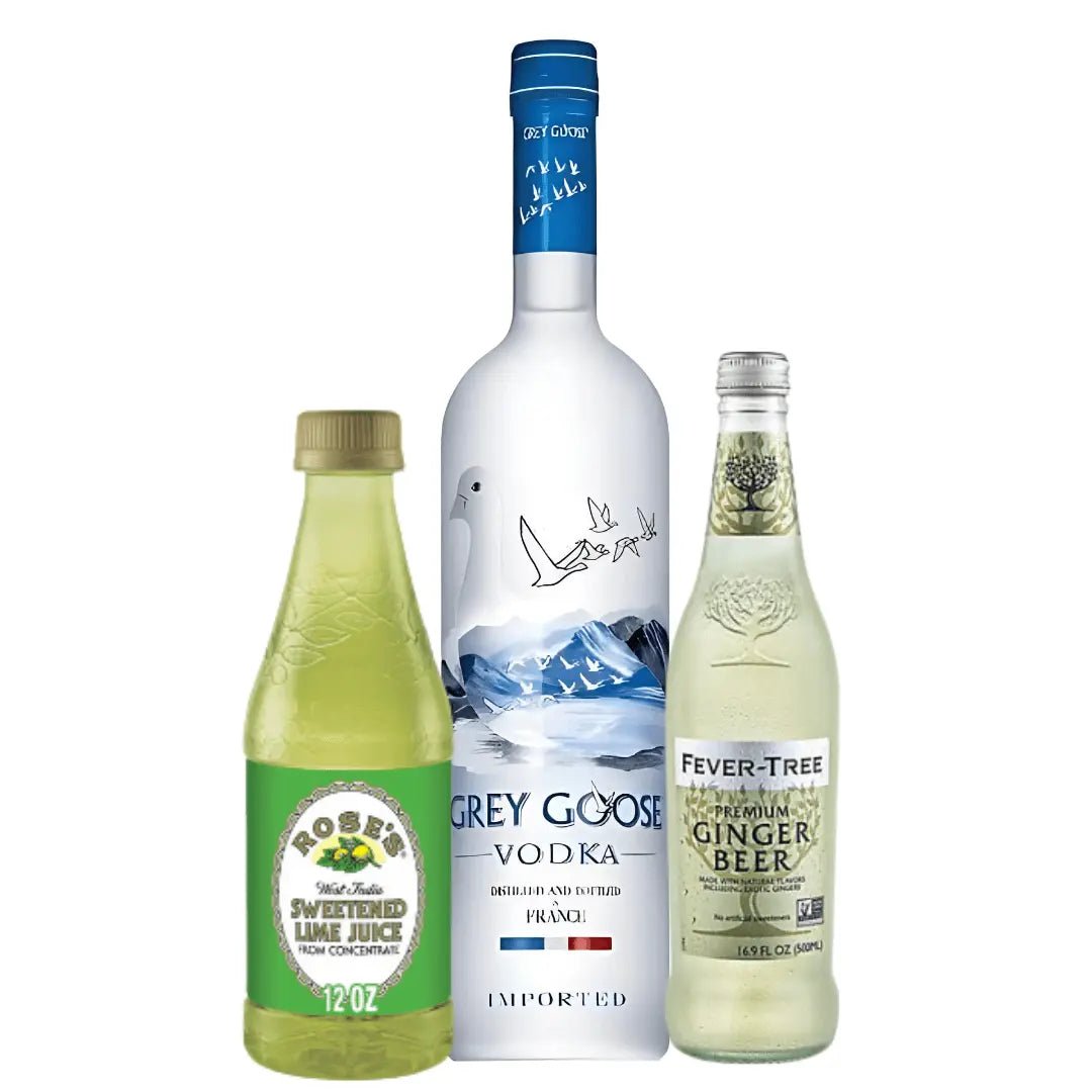 Moscow Mule Cocktail Kit: Grey Goose, Rose’s, Fever - Tree Ginger Beer - Memory Bottles