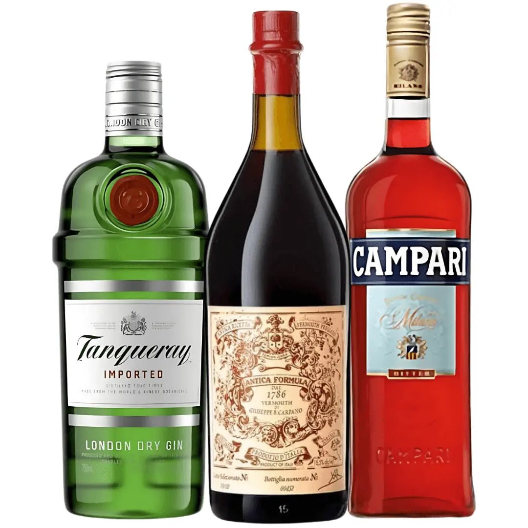 Negroni Cocktail Kit: Tanqueray Gin, Campari, Carpano Antica Formula - Memory Bottles