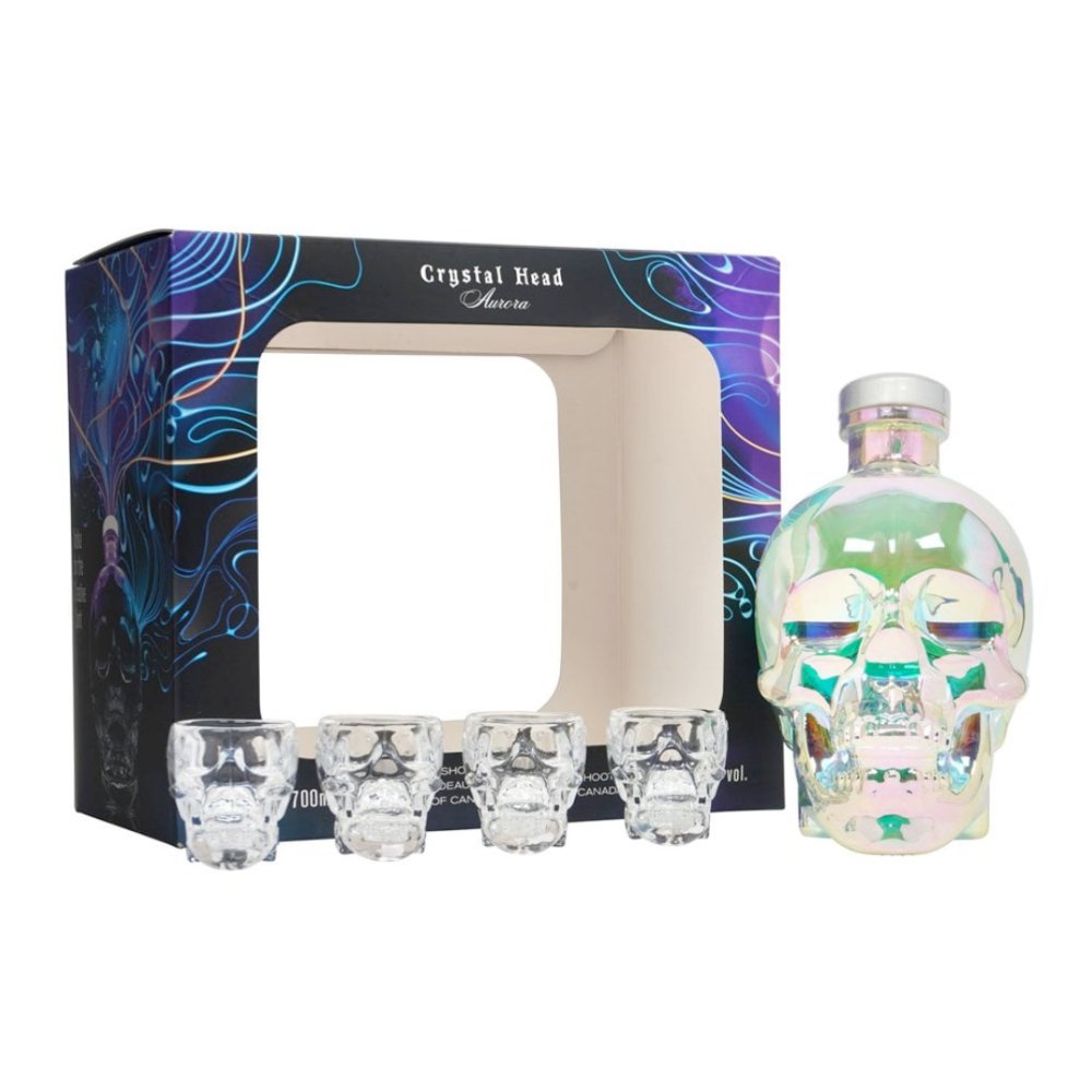 Crystal Head Aurora Vodka Gift Set With 4 Skull Shot Glasses - Memory Bottles