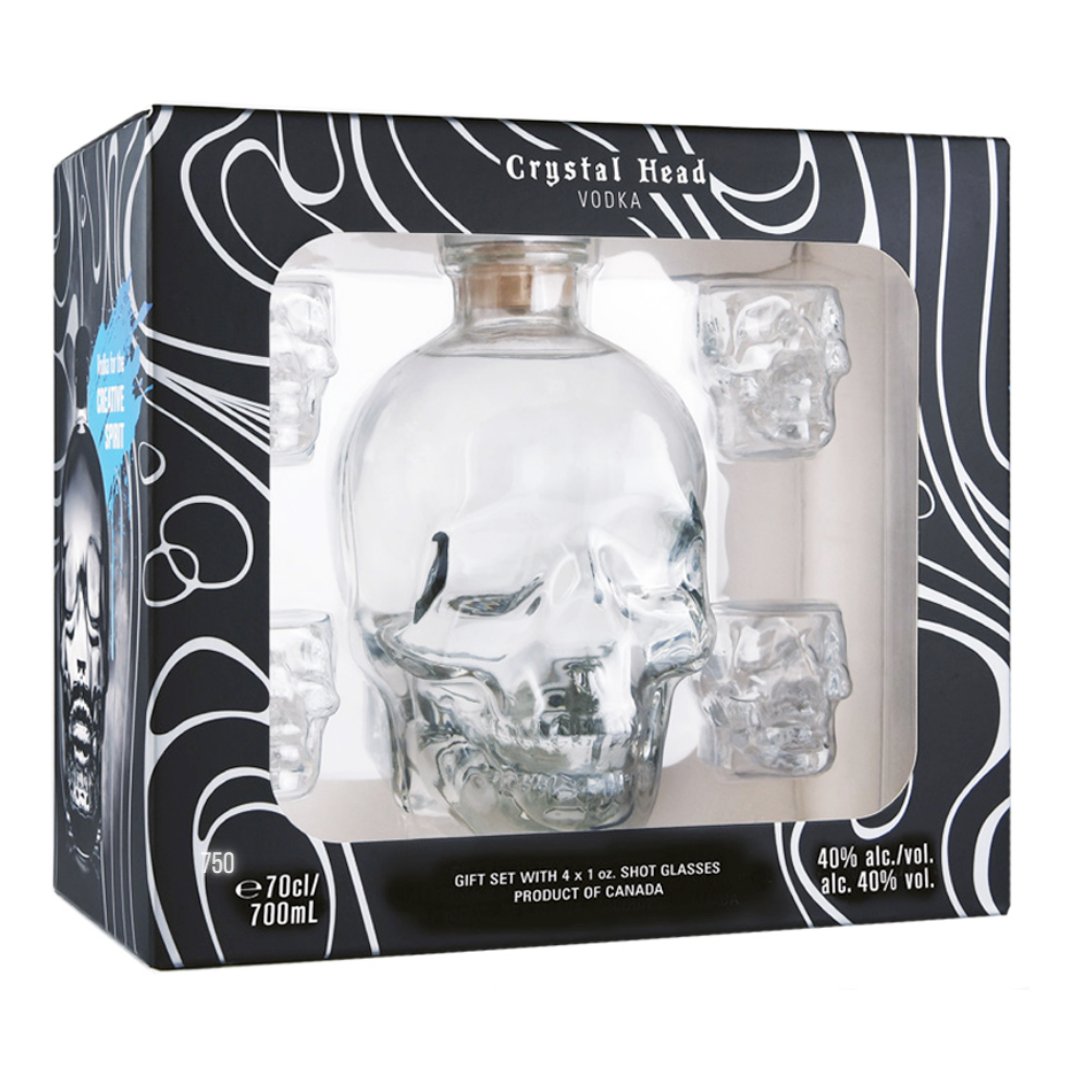 Crystal Head Vodka Gift Set With 4 Skull Shot Glasses - Memory Bottles