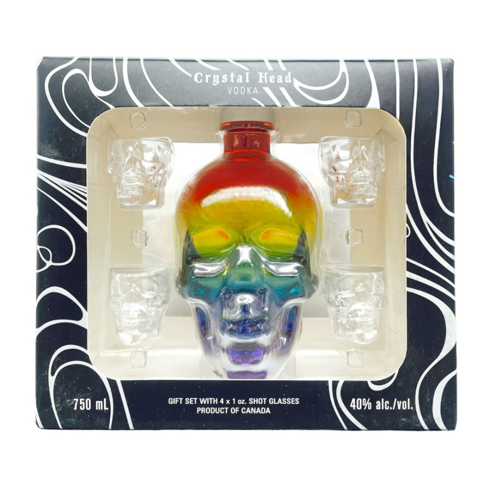 Crystal Head Vodka Pride Bottle Gift Set With 4 Skull Shot Glasses - Memory Bottles