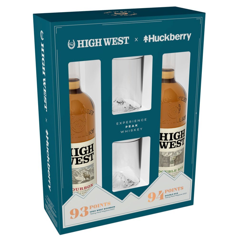 High West X Huckberry Holiday Gift Set With 2 Mt. Rainier Whiskey Peaks Glasses - Memory Bottles