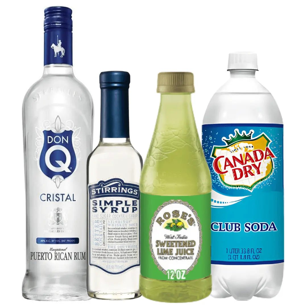 Mojito Cocktail Kit: Don Q, Rose’s, Stirrings Simple Syrup & Club Soda - Memory Bottles