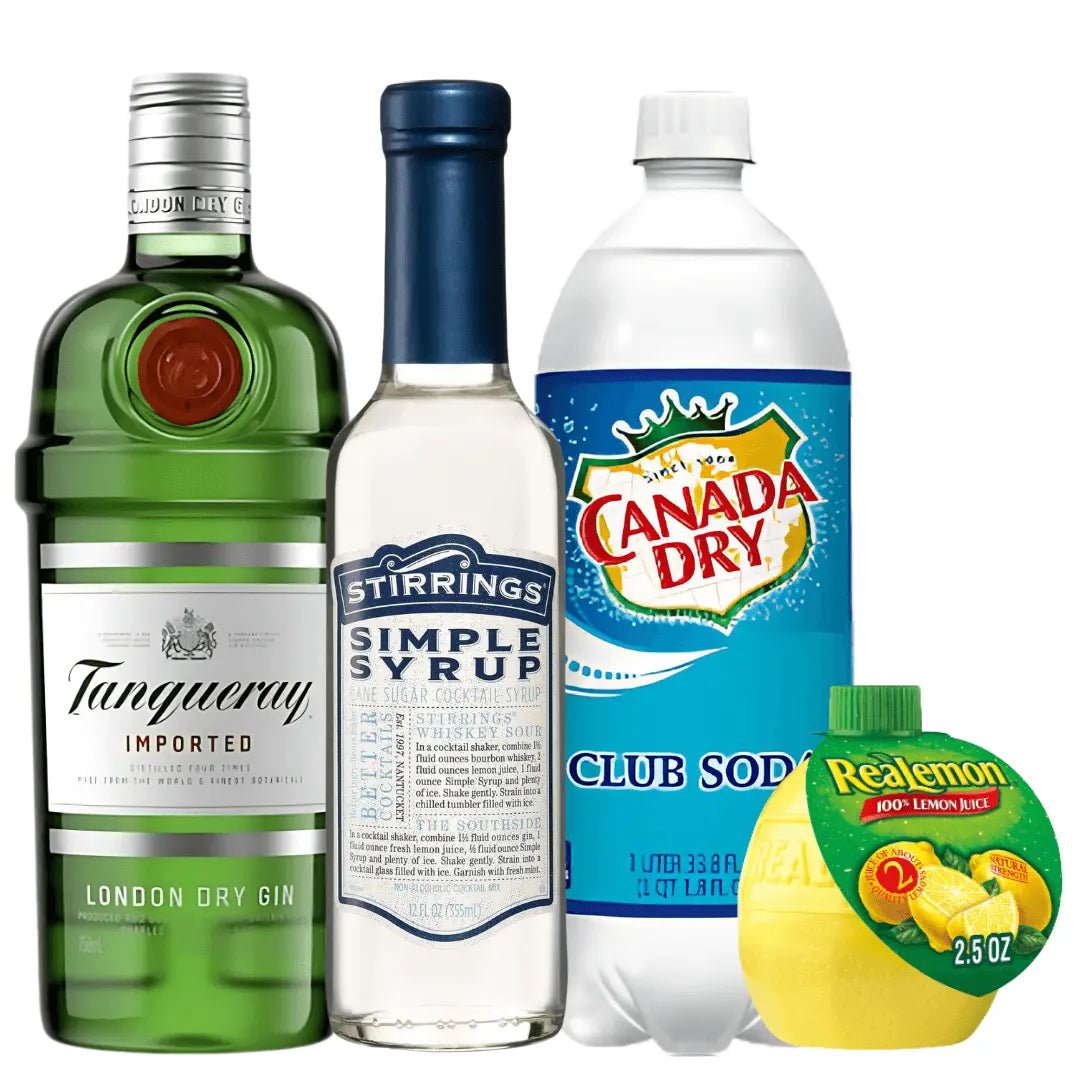 Tom Collins Cocktail Kit: Tanqueray, Realemon, Stirrings, Club Soda - Memory Bottles