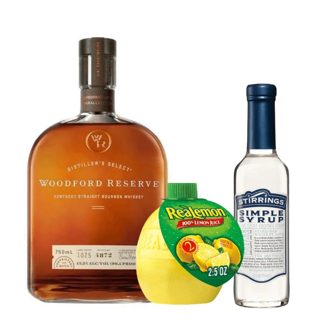Whiskey Sour Cocktail Kit: Woodford Reserve, Realemon, Stirrings - Memory Bottles